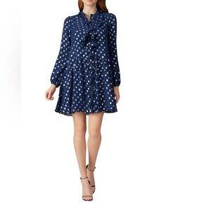SALONI - Navy Dot Tilly Long Sleeve Ruffle Silk Dress Sz 4